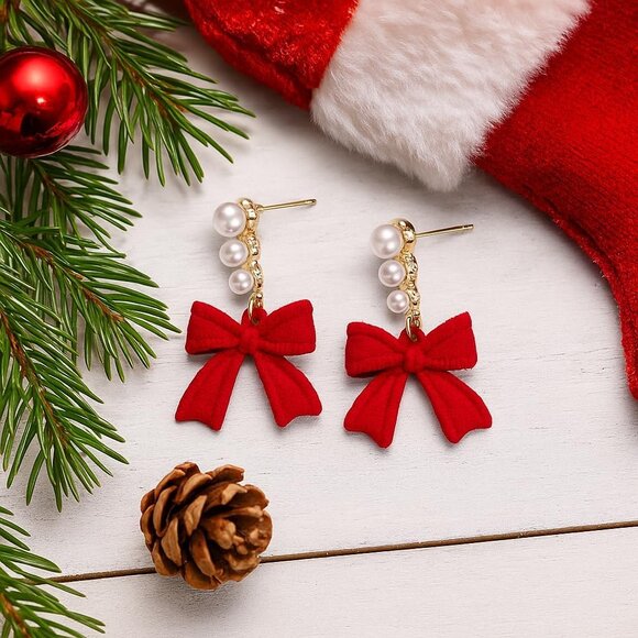 Red Bow Earrings for Women, Long Tassel Drop Earrings, Elegant Preppy Jewelry - Picture 3 of 5